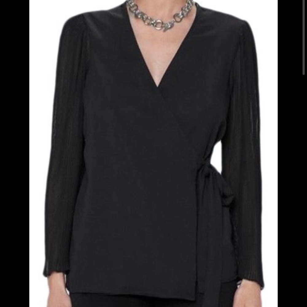 Zara sheer long sleeve wrap blouse in black